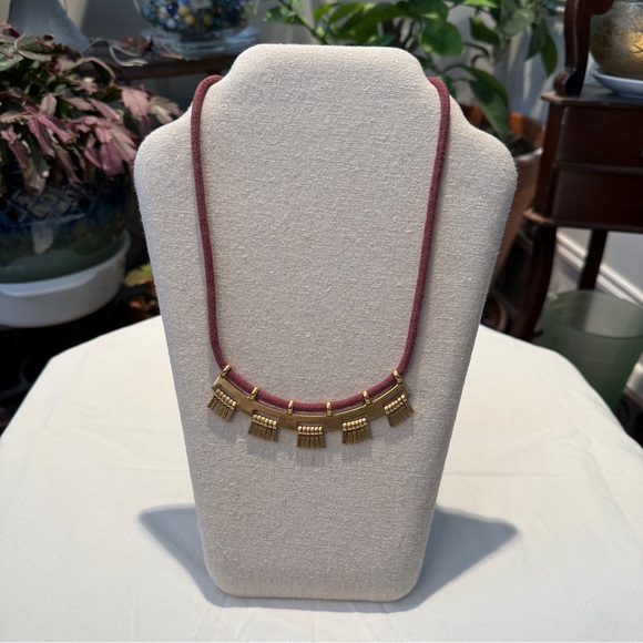 Madewell Gold Fringe Tassel Charm Boho Festival Statement Necklace 21” - Picture 2 of 5